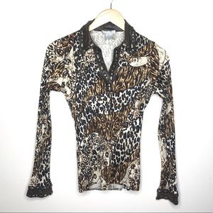 ALBERTO MAKALI Leopard Embellished Blouse Small